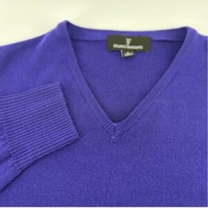 FRANCO BIAGIANTI Mens xl Purple V-Neck Long Sleeve Knit Pullover Wool Sweater‎